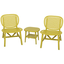 Cargar imagen en el visor de la galería, 3 Piece Hollow Design Retro Outdoor Patio Table and Lounge Chairs Furniture Set with Open Shelf and Widened Seats (Yellow)
