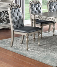 Load image into Gallery viewer, Upholstered Antiqued Tufted Back Kitchen &amp; Dining Room Chairs, Set of 2, Grey+ Silver Finish

