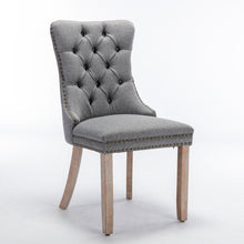 Charger l&#39;image dans la galerie, High-end Tufted Solid Wood Contemporary Flax Upholstered Linen Dining Chair with Wood Legs Nailhead Trim 2-Pcs Set, Gray
