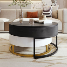 Cargar imagen en el visor de la galería, Modern Round Lift-top Nesting Coffee Tables with 2 Drawers, White &amp; Black
