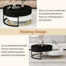 Cargar imagen en el visor de la galería, Modern Round Lift-top Nesting Coffee Tables with 2 Drawers, White &amp; Black
