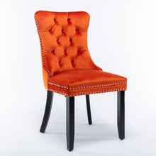 Cargar imagen en el visor de la galería, High-end Tufted Solid Wood Contemporary Velvet Upholstered Dining Chair with Wood Legs Nailhead Trim 2-Pcs Set, Orange
