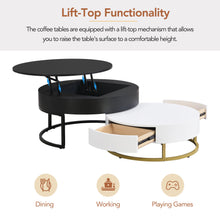 Cargar imagen en el visor de la galería, Modern Round Lift-top Nesting Coffee Tables with 2 Drawers, White &amp; Black
