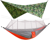Charger l&#39;image dans la galerie, Outdoor Double 260x140cm Lightweight Parachute Camping Hammock with Mosquito Net and Rain Fly Tarp

