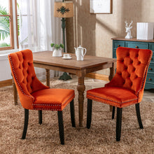 Cargar imagen en el visor de la galería, High-end Tufted Solid Wood Contemporary Velvet Upholstered Dining Chair with Wood Legs Nailhead Trim 2-Pcs Set, Orange
