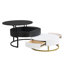 Cargar imagen en el visor de la galería, Modern Round Lift-top Nesting Coffee Tables with 2 Drawers, White &amp; Black
