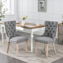 Cargar imagen en el visor de la galería, High-end Tufted Solid Wood Contemporary Flax Upholstered Linen Dining Chair with Wood Legs Nailhead Trim 2-Pcs Set, Gray
