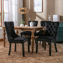 Cargar imagen en el visor de la galería, High-end Tufted Solid Wood Contemporary Velvet Upholstered Dining Chair with Wood Legs Nailhead Trim 2-Pcs Set, Black
