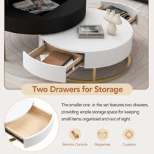 Cargar imagen en el visor de la galería, Modern Round Lift-top Nesting Coffee Tables with 2 Drawers, White &amp; Black
