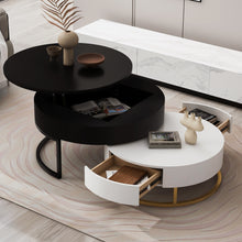 Cargar imagen en el visor de la galería, Modern Round Lift-top Nesting Coffee Tables with 2 Drawers, White &amp; Black
