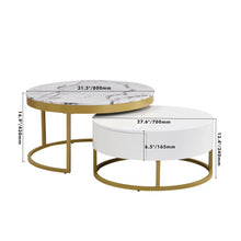 Cargar imagen en el visor de la galería, Modern Round Nesting Coffee Tables with 2 Drawers, Golden+White
