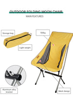 Carica l&#39;immagine nel visualizzatore di Gallery, Portable Folding Outdoor Heighten Moon Chair (Black, Gray, Yellow, Orange)
