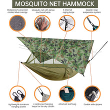 Load image into Gallery viewer, Outdoor Double 260x140cm Lightweight Parachute Camping Hammock with Mosquito Net and Rain Fly Tarp
