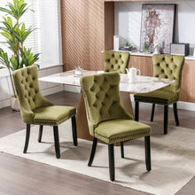 Charger l&#39;image dans la galerie, High-end Tufted Solid Wood Contemporary Velvet Upholstered Dining Chair with Wood Legs Nailhead Trim 2-Pcs Set, Olive Green
