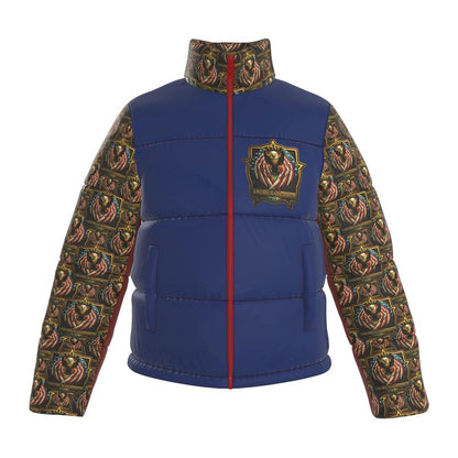 American Hebrew: Shield of the Set-Apart Men's Stand Collar Puffer Jacket