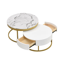 Cargar imagen en el visor de la galería, Modern Round Nesting Coffee Tables with 2 Drawers, Golden+White
