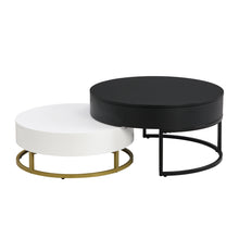 Cargar imagen en el visor de la galería, Modern Round Lift-top Nesting Coffee Tables with 2 Drawers, White &amp; Black
