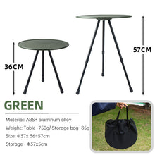 Carica l&#39;immagine nel visualizzatore di Gallery, Lightweight Portable Aluminum Height Adjustable Small Round Outdoor Folding Picnic/Camping Table (Black/Green)
