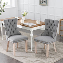 Carica l&#39;immagine nel visualizzatore di Gallery, High-end Tufted Solid Wood Contemporary Flax Upholstered Linen Dining Chair with Wood Legs Nailhead Trim 2-Pcs Set, Gray
