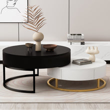 Cargar imagen en el visor de la galería, Modern Round Lift-top Nesting Coffee Tables with 2 Drawers, White &amp; Black
