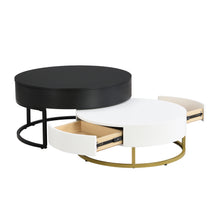 Cargar imagen en el visor de la galería, Modern Round Lift-top Nesting Coffee Tables with 2 Drawers, White &amp; Black
