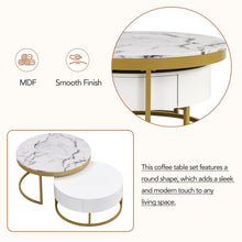 Cargar imagen en el visor de la galería, Modern Round Nesting Coffee Tables with 2 Drawers, Golden+White
