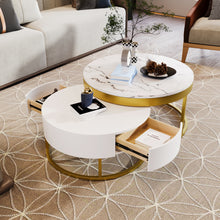 Cargar imagen en el visor de la galería, Modern Round Nesting Coffee Tables with 2 Drawers, Golden+White
