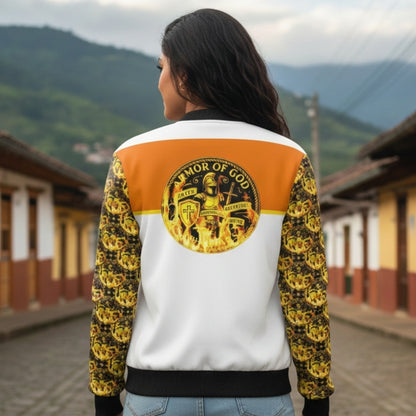 ARMOR OF GOD 01 Ladies Designer Reversible Silk Bomber Jacket