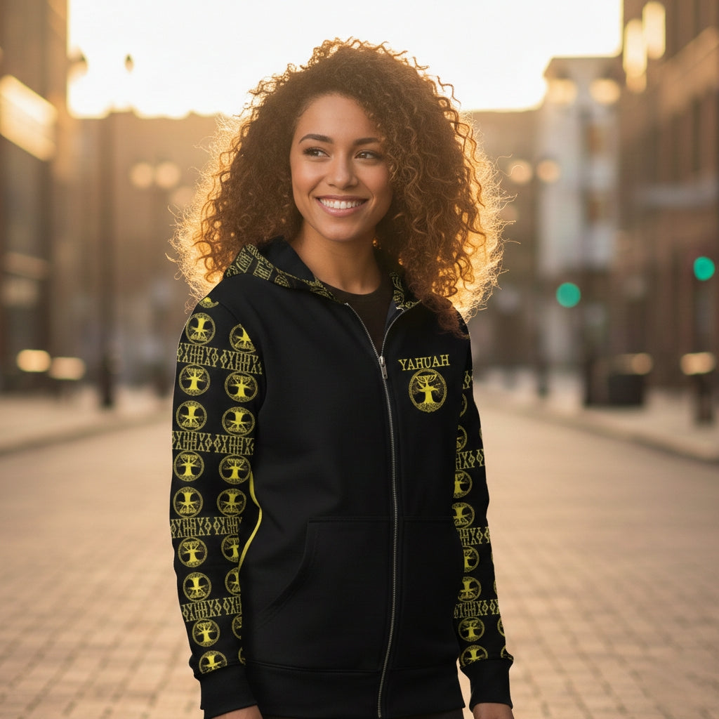 Yahuah-Tree of Life 02-01 Elect Designer Sudadera con capucha unisex con cremallera completa 