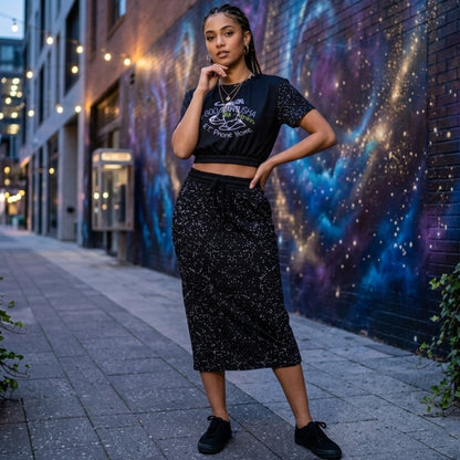 Call Heaven Designer Fashion Triblend Cropped Short Sleeve Sweatshirt and Pocket Maxi Skirt Set