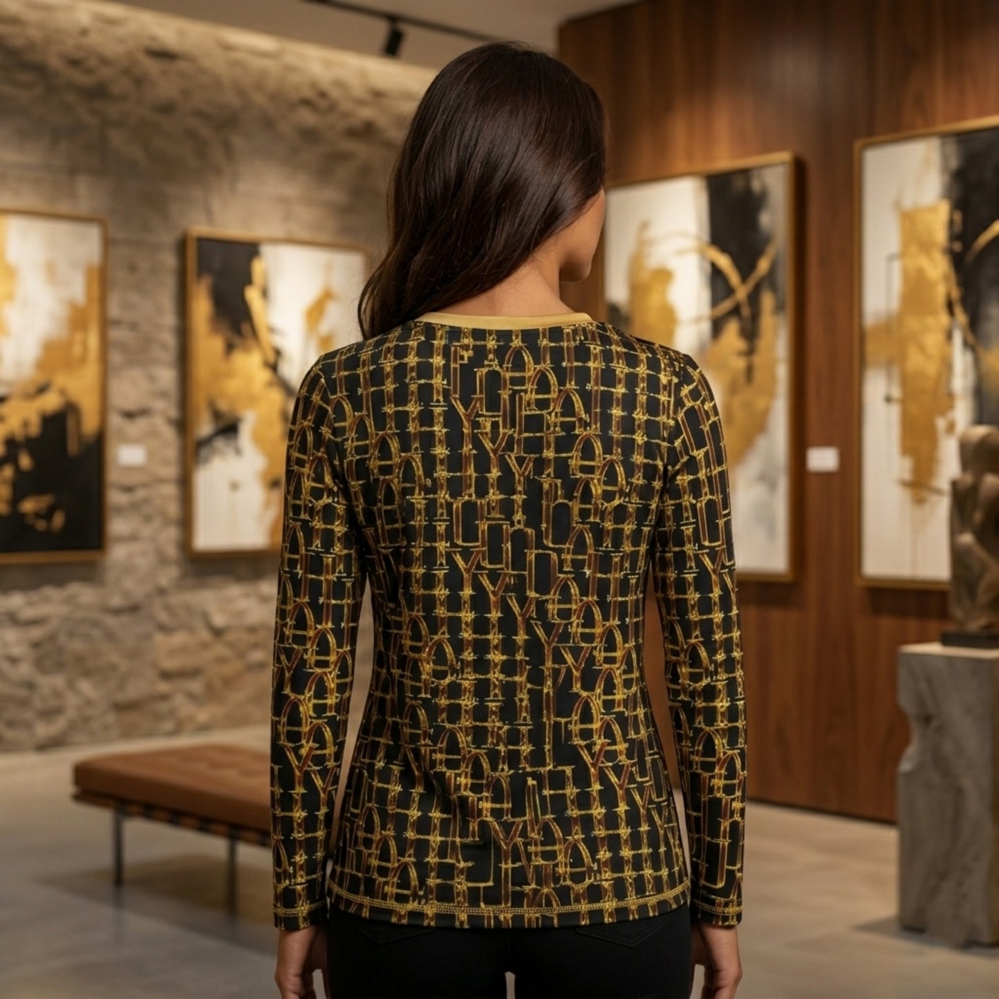 Camo Yahuah 02: Woven in Gold Women's V-neck Long Sleeve Jersey T-shirt