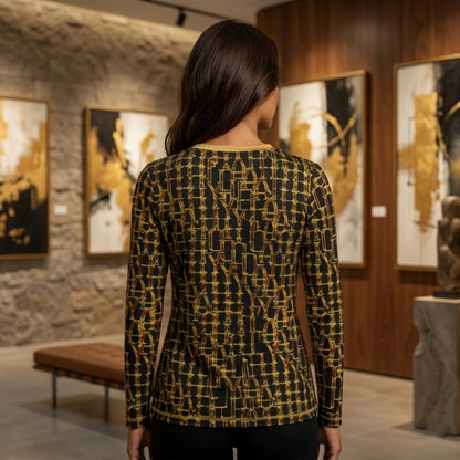 Camo Yahuah 02: Woven in Gold Women's V-neck Long Sleeve Jersey T-shirt