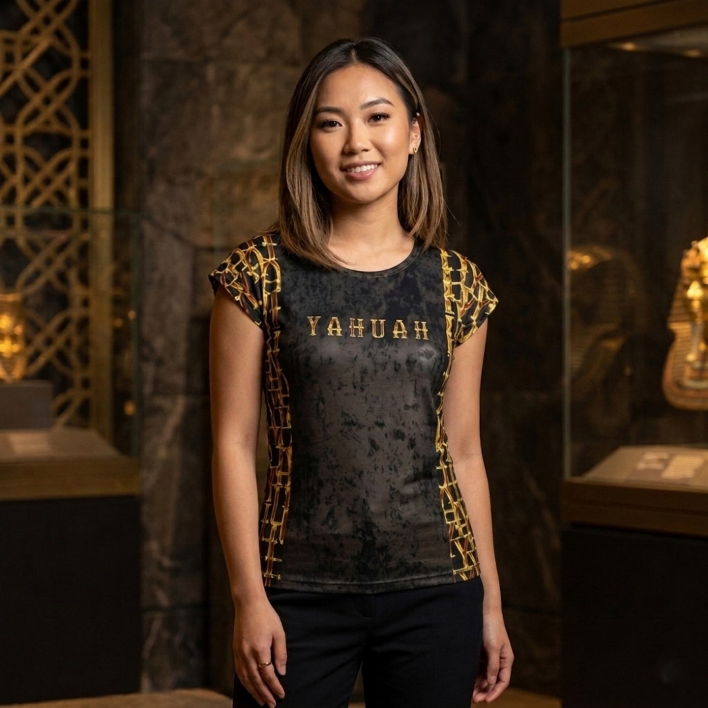 Camo Yahuah 02: Woven in Gold Loose Fit Cap Sleeve T-shirt