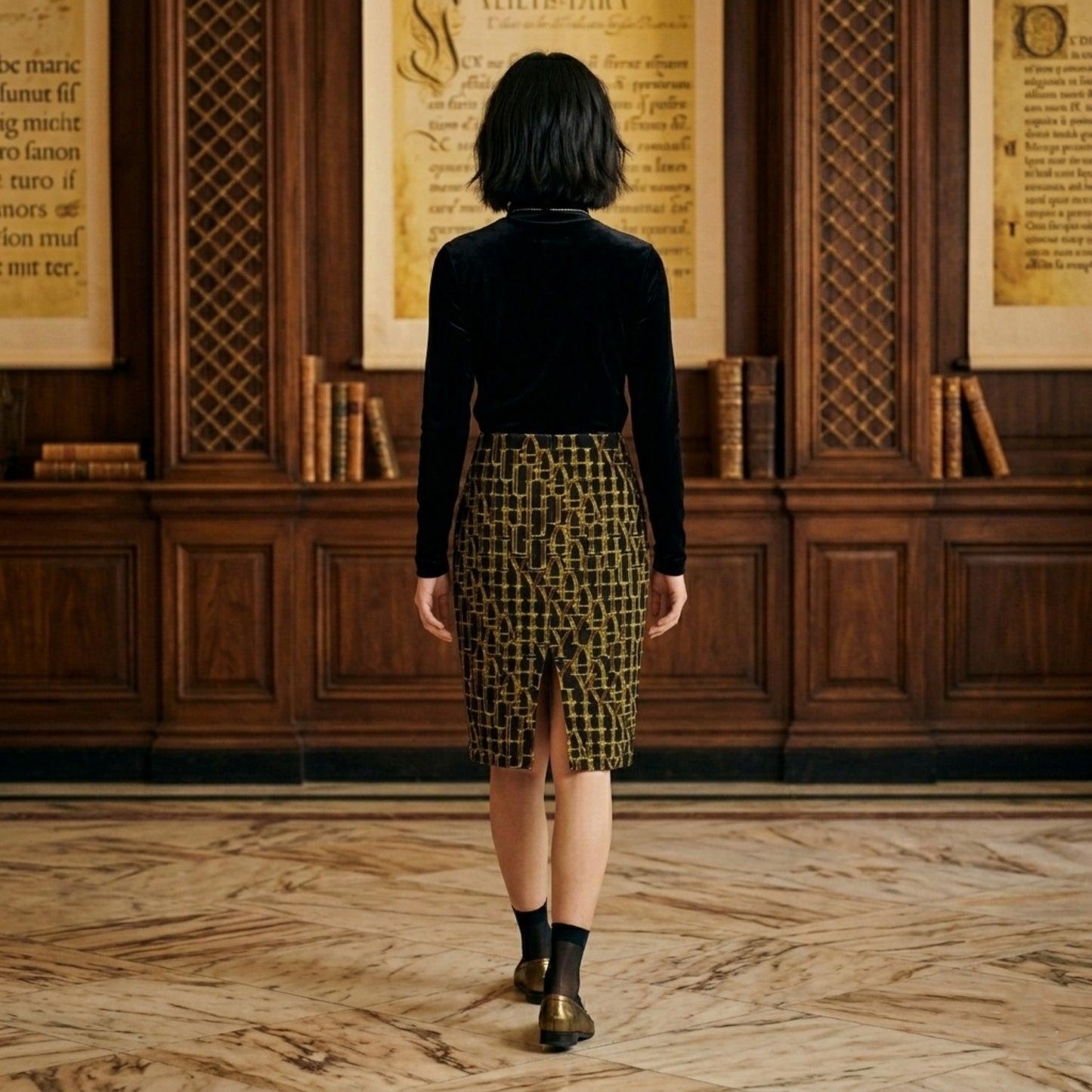 Camo Yahuah 02: Woven in Gold Pencil Skirt