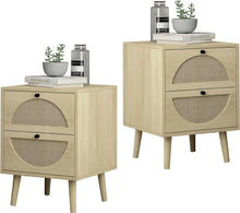 Load image into Gallery viewer, Set of 2 Nightstand End Tables with Rattan Drawers, Natural
