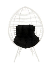 Charger l&#39;image dans la galerie, ACME Galzed Black Fabric &amp; White Wicker Patio Lounge Chair
