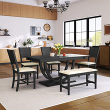 Charger l&#39;image dans la galerie, TOPMAX 6 Piece Half Round Wood Kitchen &amp; Dining Furniture Set with Long Bench and 4 Dining Chairs, Gray
