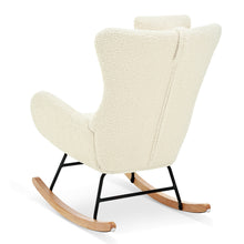 Carica l&#39;immagine nel visualizzatore di Gallery, Adjustable Headrest &amp; Pocket Teddy Upholstered Nursery Rubberwood Rocking Chair with High Backrest, Beige
