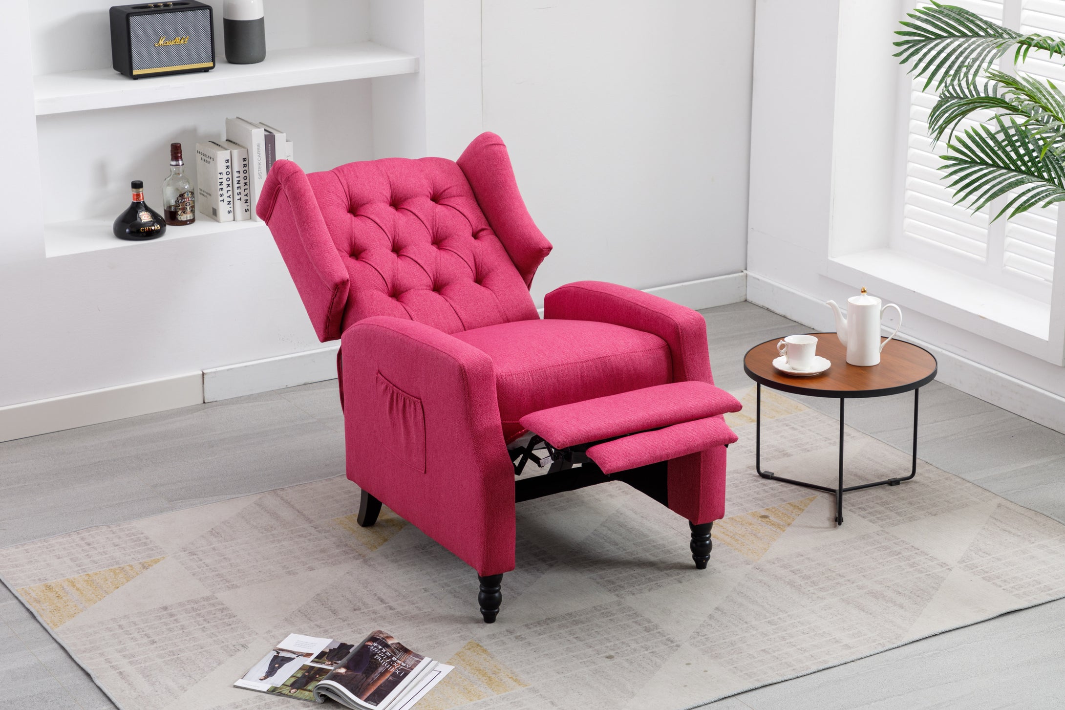 COOLMORE Modern Upholstered Reclining Accent Armchair, Rose Red