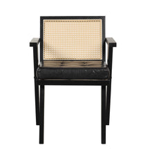 Cargar imagen en el visor de la galería, Mid-Century Accent Arm Chair with Handcrafted Rattan Backrest and Padded Seat (Black)
