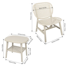 Carica l&#39;immagine nel visualizzatore di Gallery, 3 Piece Hollow Design Retro Outdoor Patio Table and Lounge Chairs Furniture Set with Open Shelf and Widened Seats (White)
