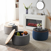 Carica l&#39;immagine nel visualizzatore di Gallery, Round Storage Ottoman, 2 in 1 Function, Works as End Table or Ottoman, Navy
