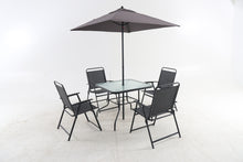 Cargar imagen en el visor de la galería, Five Piece Outdoor Metal Patio Dining Set with Umbrella (Black)
