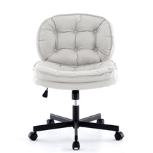 Charger l&#39;image dans la galerie, Adjustable Armless Wide PU Leather Swivel Office Chair, Creamy White
