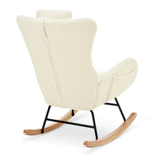 Load image into Gallery viewer, Adjustable Headrest &amp; Pocket Teddy Upholstered Nursery Rubberwood Rocking Chair with High Backrest, Beige
