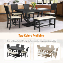 Carica l&#39;immagine nel visualizzatore di Gallery, TOPMAX 6 Piece Half Round Wood Kitchen &amp; Dining Furniture Set with Long Bench and 4 Dining Chairs, Gray
