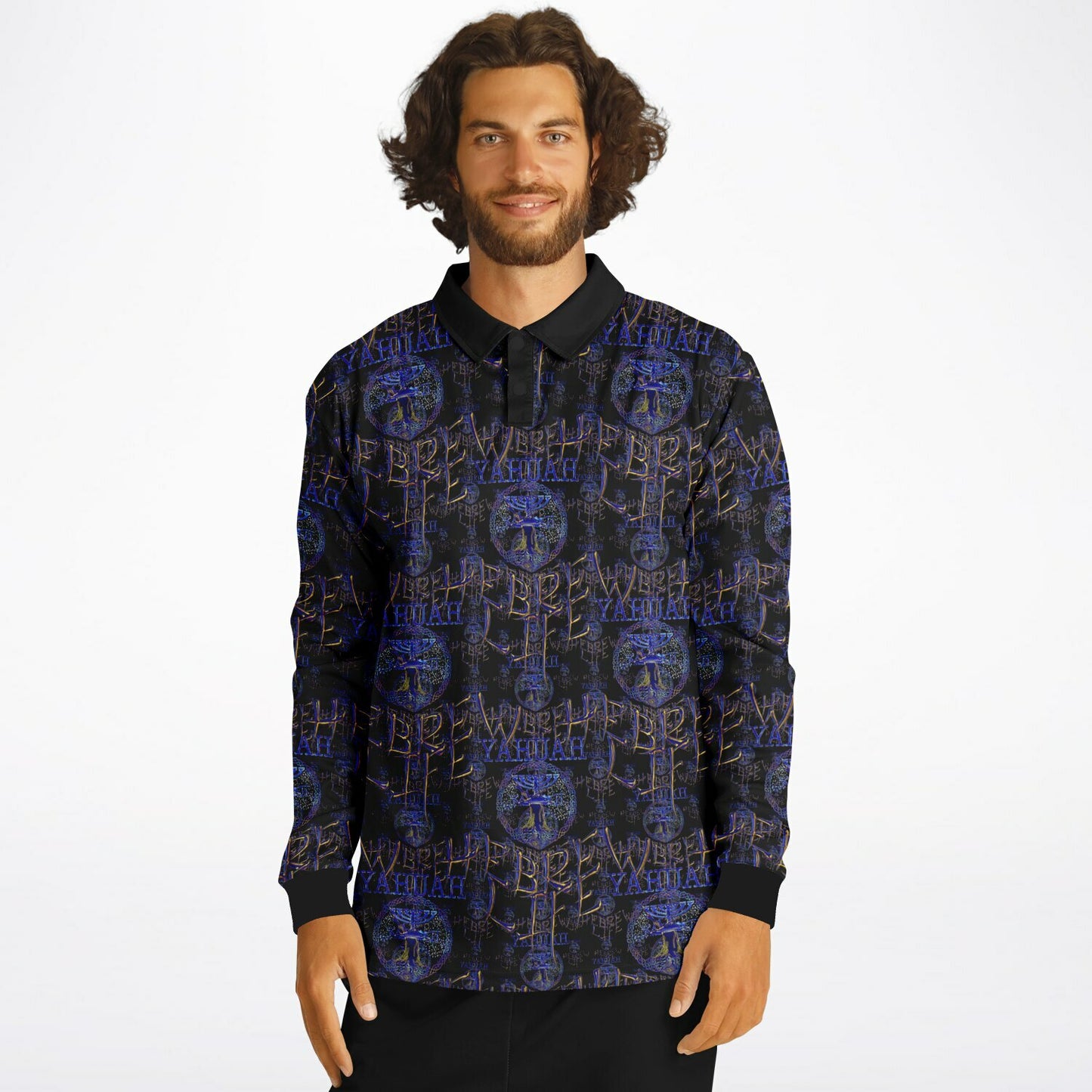 Hebrew Life 01-02 Men’s Designer Long Sleeve Polo Shirt