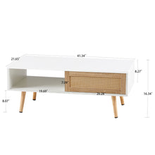 Charger l&#39;image dans la galerie, 41.34&quot; Modern Rattan Coffee Table with Sliding Door Storage (White)
