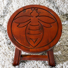 Charger l&#39;image dans la galerie, Carved Wooden Step Stool, Queen Bee, Cherry
