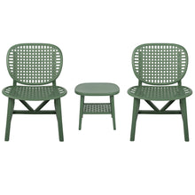Charger l&#39;image dans la galerie, 3 Piece Hollow Design Retro Outdoor Patio Table and Lounge Chairs Furniture Set with Open Shelf and Widened Seats (Green)
